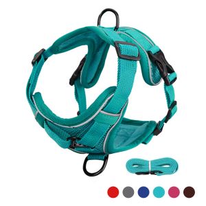 Harnais pour animaux de compagnie réfléchissant en nylon harnais et laisse pour chien sans traction réglable moyen grand chien gilet sécurité véhicule laisse marche course à pied