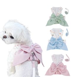 Harnassen Sweet Dog Harness en Leash Set Big Bow Designer Princess Puppy Vest Harnas met Dring Mesh Outdoor Veiligheid Reisbenodigdheden