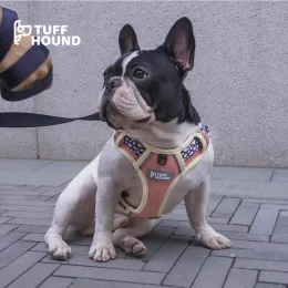 Harnassen Tuff Hound Dog-harnas, gemakkelijk aan te trekken huisdiervestkraag, 360 ° knoopvrije dikke antislip nylon hondenriem met nachtreflecterend