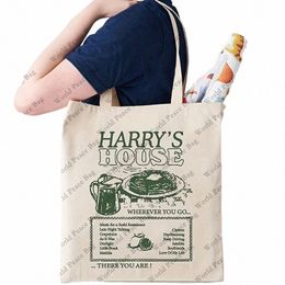 Bolsa de asas con patrón de Harry's House, bolsa de lona informal, bolsa de almacenamiento de viaje, bolsa de tienda reutilizable, bolsa de supermercado k9sv #