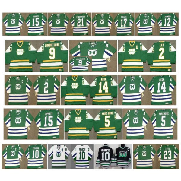 Hartford Vintage GH Whalers Maillots 9 Gordie Howe 2 RICK LEY 14 DAVE KEON 5 MARK HOWE 21 BLAINE STOUGHTON 17 MIKE ROGERS JOHNSON Retro Hockey rare 1 STOUTON