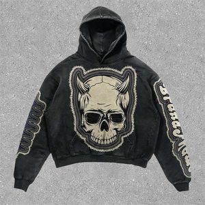 Haruku Skull Print Goth Hoodies vrouwen oversized streetwear hoodie tops vintage sweatshirt y2k kleding grunge heren kleding 240131