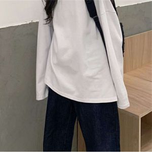 HARUKU T-shirt printemps automne T-shirt surdimensionné simple solide pour femmes t-shirts goths fendus blancs noirs à manches longues