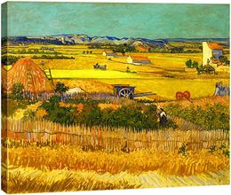 Oogst bij La Crau met Mont Majour Canvas Prints Wall Art door Van Gogh Famous Oil Paintings Reproduction Classic Rural Pictures For Home Decorations Modern Abstract