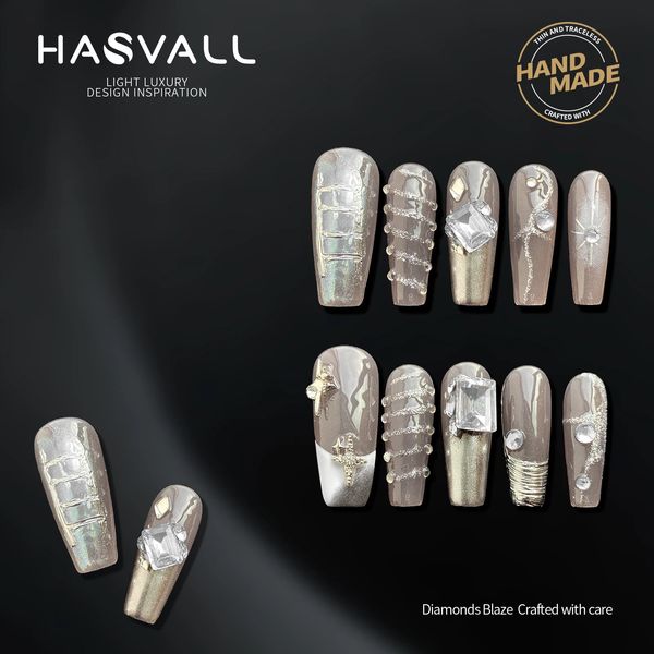 Hasvall French Nude Handmade Press on Nails Long Coffin Fake Nail Tip Glossy Salon avec design Arcylic pour les femmes et les filles 10pcs 240518