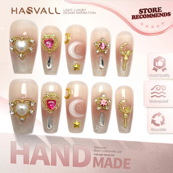 Hasvall Handmade Nails Appuyez sur un ensemble court en acrylique