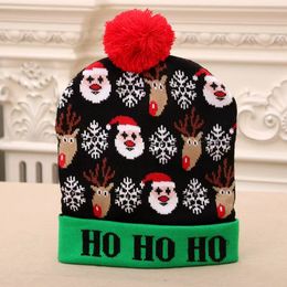Chapeau de noël en laine tricoté pour adultes et enfants, chapeau tricoté avec LED colorées, chapeau de noël