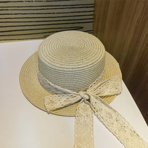 Hoed strand emmer hoed hoeden voor vrouwen babymeisje hoed kinderen straw hoed zomere platte top bowknot kanten casual