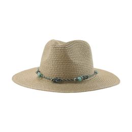 Chapeau chapeaux de plage pour femmes chapeau de paille solide Panama chapeaux pour hommes bande chaîne été à large bord décontracté Sombreros