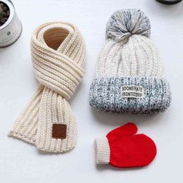 Hat + jongens meisjes herfst en winter hoeden sjaal handschoenen driedelige baby kinderen hoofd dop om warm te blijven