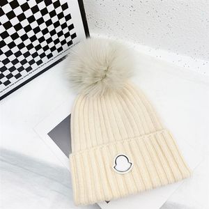 chapeau designer hiver bonnet tricoté lapin cheveux chapeau femmes épais tricoté épais chaud renard en peluche balle femmes hommes bonnet chapeau 5 col2606