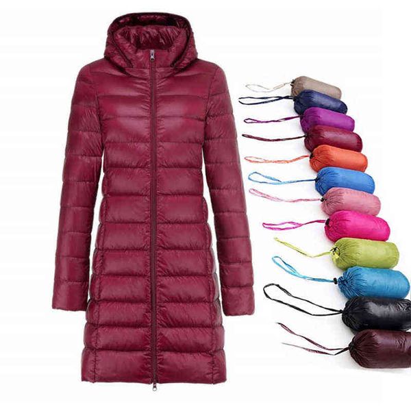 Chapeau Détachable Hiver Jupes Femmes Doudounes Longues Ultra Léger Mince Casual Manteau Puffer Veste Mince À Capuche Parka 211130