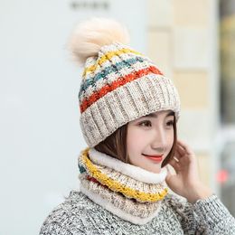 Sombrero femenino de invierno, además de bufanda cálida de terciopelo, protección para los oídos, moda de lana, otoño salvaje y tejido a prueba de frío # ND, sombreros para exteriores