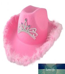Chapeau pour les femmes Cowgirl Western Cowboy Couronnes Pink Girl Feather Edge Sequins Shiny Tiara Cowgirl Hats Party Fedora Caps Caps FA7996360