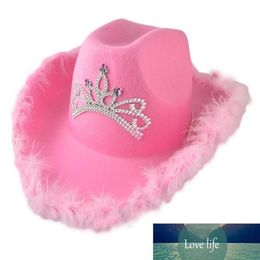 Chapeau pour femmes Western Cowgirl Caps Caps Couronne Pink Girl Feather Edge Sequins Shiny Tiara Cowgirl Hats Party Fedora Caps Caps FA6999107