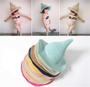 Chapeau Filles Grand Chapeau De Soleil De Paille Pour Enfants Printemps Bébé Tissé À La Main Mode Sorcière Spiky Hat
