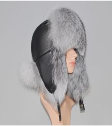 Hat Invierno genuino verdadero Fox Fur Unisex 100 Natural Real Leather Capual Capricional Soft Russia Fox Fur Bomber Protección de oído Caps9969979