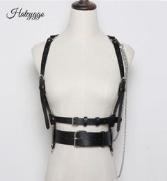 Hatcyggo Nouveau harnais en cuir lingerie Femmes Sexy poitrine SCULPING CORPS TAILLE FEME FEME PUNK Gothic Wish Chain Garter2223078