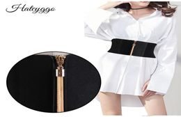 Hatcyggo Femmes Elastic Cinch Coute large Stretch Taille Belt Gold Tassel Zipper CORSET