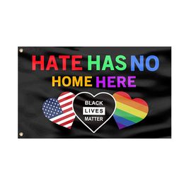 La haine n'a pas de maison ici 0,9 x 1,5 m Drapeaux Love Banner 100D Polyester Bannières Intérieur Extérieur Couleur vive de haute qualité avec deux œillets en laiton