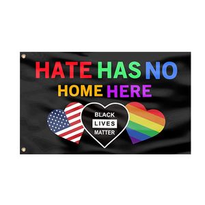 La haine n'a pas de maison ici 0,9 x 1,5 m Drapeaux Love Banner 100D Polyester Bannières Intérieur Extérieur Couleur vive de haute qualité avec deux œillets en laiton