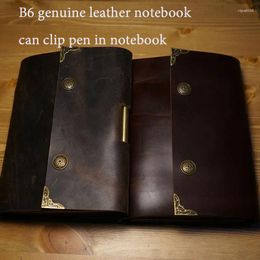 HATIMERY B6 Taille authentique en cuir Journal Travellers Notebook Vintage Pen Clip Style Sprail Sprail Free Grave Letters School Supplies