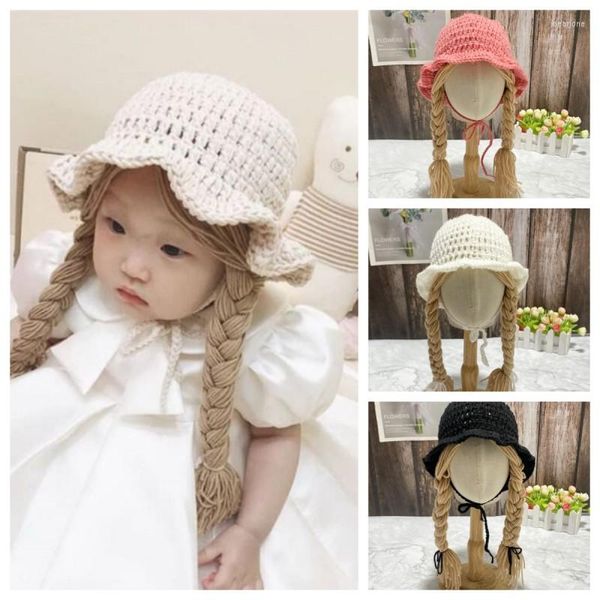 Chapeaux 1-5 ans mode bébé filles perruque tressée chapeau automne hiver mignon queue de cheval bonnet bonnet crocheté à la main