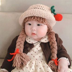 Chapeaux 1-6Y enfants bébé fille chapeau cheveux longs queue de cochon tresse perruque casquette hiver chaud cerise rond haut princesse enfants filles et casquettes