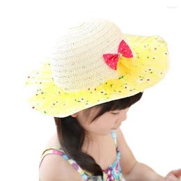 Hüte 1 Stück 2023 Verkauf Sommer Kinder Sonnenhut Bowknot Spitze Mädchen Mode Kappe Prinzessin Stroh 5 Farben 8099