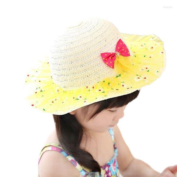 Chapeaux 1 pièces 2023 vente été enfants chapeau de soleil nœud papillon dentelle filles mode casquette princesse paille 5 couleurs 8099