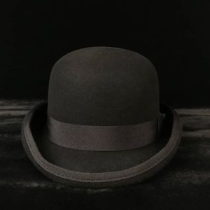 Chapeaux 100% laine en feutre Derby Bowler pour les hommes femmes bordées de mode doublée de mode Fedora costume magicien chapeau
