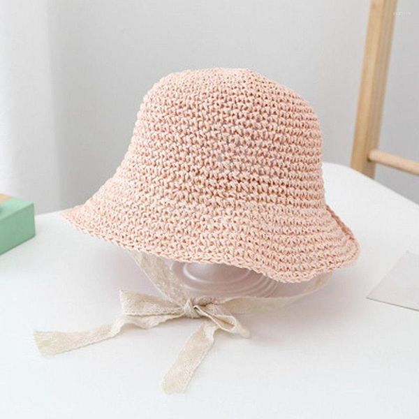 Chapeaux 1Pc décontracté dentelle bébé chapeau été princesse chapeau de paille mode Protection solaire plage enfants enfants Panama kaki rose Beige