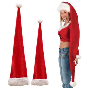 Chapeaux 2 tailles rouge long chapeau de Noël pour enfants adultes en peluche chapeau de père Noël nouvel an Noël maison décoration de fête de Noël (sans élastique)