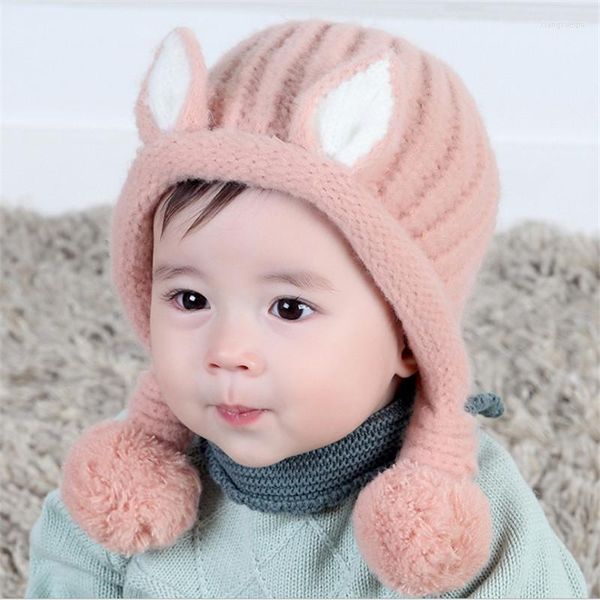 Chapeaux 2022 hiver bébé pour enfants garder au chaud filles coton épais solide tricoté mignon oreilles bonnet pompon casquettes Bomber