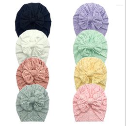 Chapeaux 2023 mode maille arc bébé chapeau né Turban élastique pour les filles 8 couleurs coton infantile bonnet casquette 1 PC