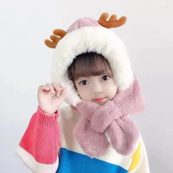 Chapeaux 2023 fourrure hiver bébé chapeau écharpe une pièce doux enfants casquette filles garçons dessin animé plus chaud cou oreilles Bonnet infantile Sborn