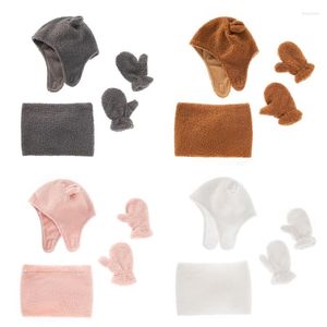 Chapeaux 3 pièces bébé chapeau écharpe gants ensemble bonnet bonnet bavoir mitaines hiver tête cou mains chaud enfants costumes pour 1-4 ans