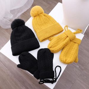 Chapeaux 3 pièces/ensemble enfants casquette écharpe gants résistant à l'usure peau-touch froid chapeau mitaines pour automne hiver