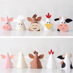 Chapeaux 5pcs kids d'anniversaire de fête d'anniversaire zodiaque bœuf cow chapeaux de ferme animaux de ferme chapeaux bricolage