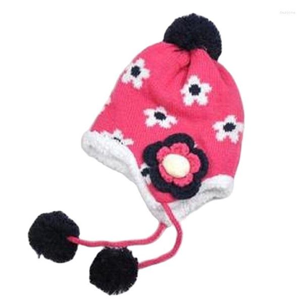 Cappelli Lana acrilica Kintted Flower Bambini e berretti Inverno caldo Bomber Chapeau Femme Ushanka per bambine 1-5 anni