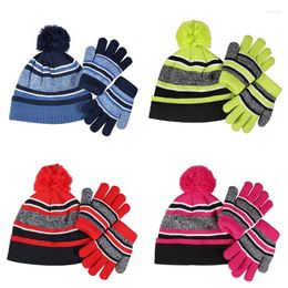 Hoeden herfst winter kinderen handschoenen kit gebreide pompom hoed warme gebreide handschoen voor babyjongens meisjes kinderen set