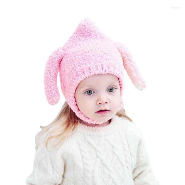 Chapeaux Chapeau de bébé Couleur unie Cache-oreilles en demi-velours pour enfants Bouton Cache-oreilles chauds. Bonnet Fille