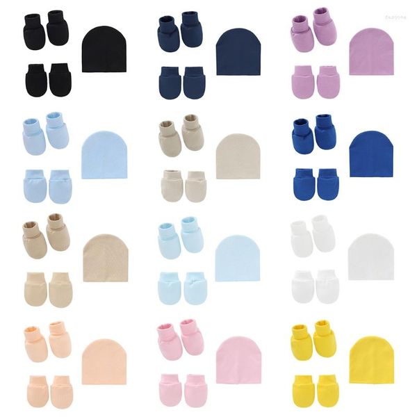 Chapeaux bébé nourrissons anti-rayures tricoté coton gants chapeau couvre-pieds né visage Protection rayures mitaines chaussettes chaud Cap Kit