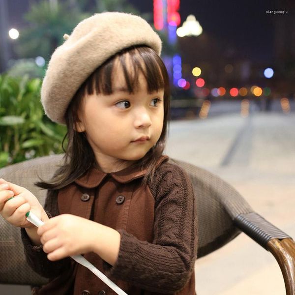 Chapeaux bébé enfants filles béret artiste français chaud laine hiver bonnet chapeau rétro Vintage plaine couleur unie élégant