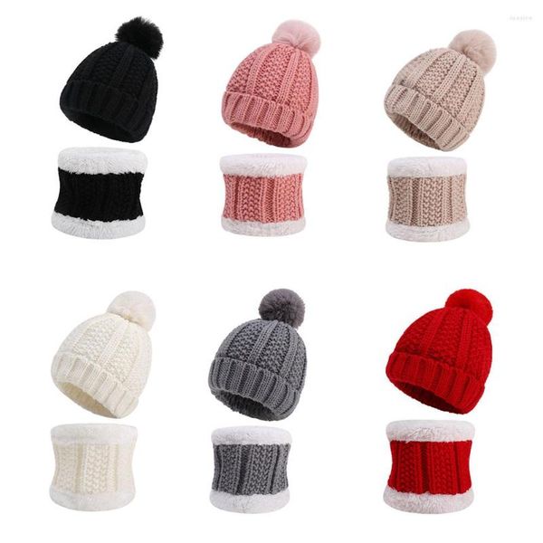 Conjunto de gorro y bufanda de punto para bebé, gorro suave y cálido con forro polar y calentador de cuello para niñas y niños