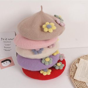 Chapeaux bébé princesse Floral Bonnet enfant en bas âge enfants filles bérets casquettes infantile enfants 3D fleurs bonnets automne hiver chaud béret chapeau