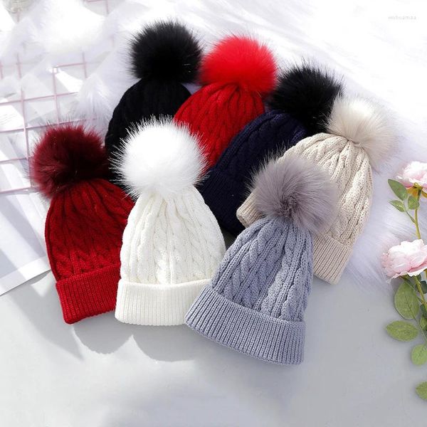 Chapeaux d'hiver pour bébés, chauffe-oreilles pour enfants, bonnets avec pompon, casquette torsadée, en laine tricotée, casquette d'extérieur douce pour tout-petits