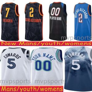 Hombres jóvenes Shai Gilgeous Alexander Chet Holmgren camisetas de baloncesto Thunder Anthony Edwards City niños Timberwolve Jerseys azul blanco cosido