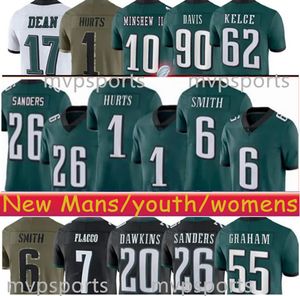 Saquon Barkley Jalen Hurts Football Jerseys Eagle DeVonta Smith AJ Brown hommes femmes jeunes enfants cousus noir blanc