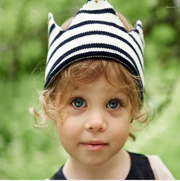 Sombreros Nacidos Bebé 100 Días Tejer Lana Corona Sombrero Diadema Niños Cumpleaños Conmemorativo Pografía Accesorios Rayas